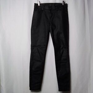 7 FOR ALL MANKIND HIGH WAIST ANKLE "THE SKINNY" COATED BLACK DENIM JEAN SIZE 28